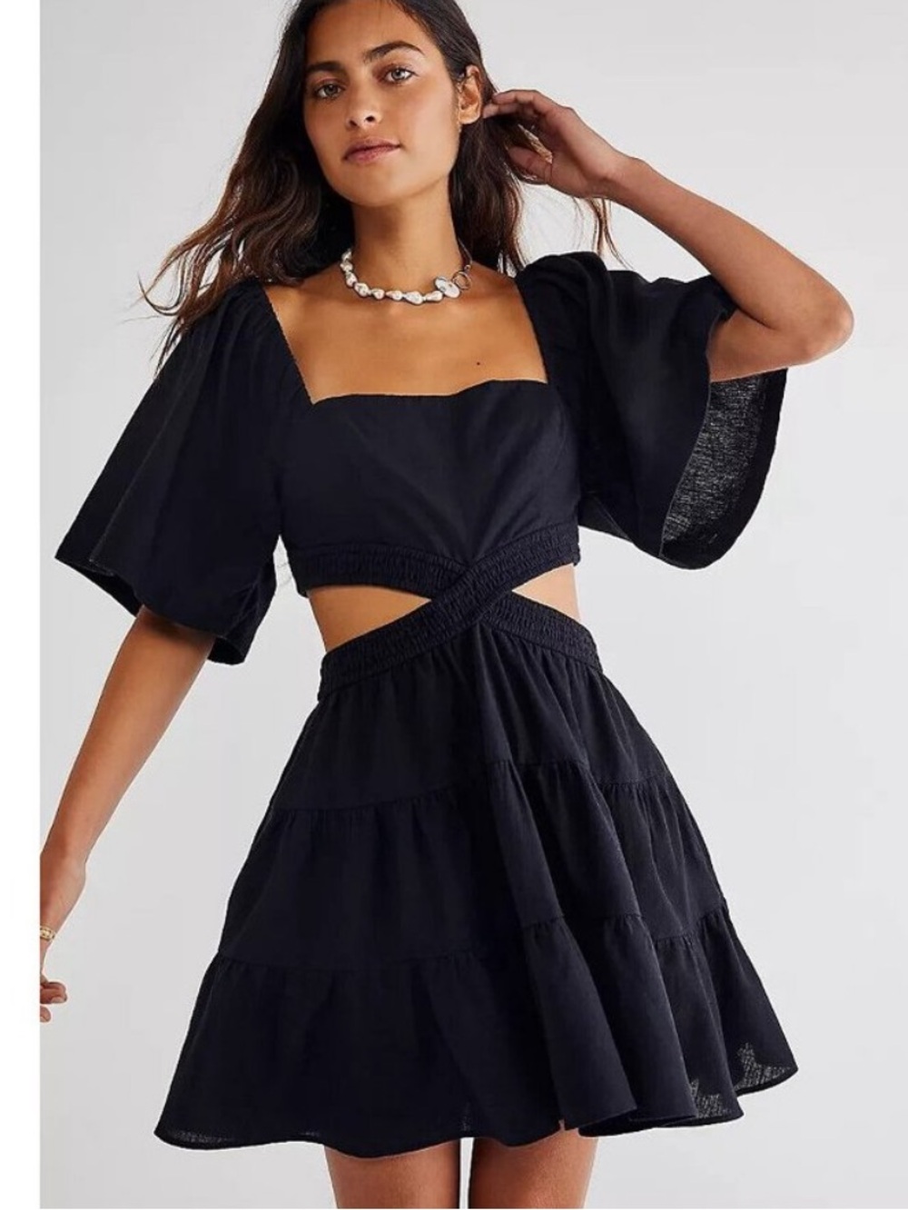 Free People Black Cutout Tiered Mini Dress
